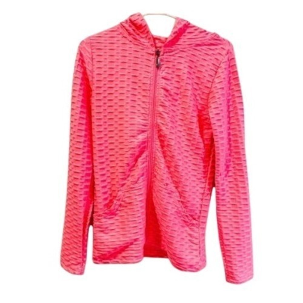 Pink Honeycomb WOMEN Full Zip front pink vibrant Hoodie Activewear Jacket S/M